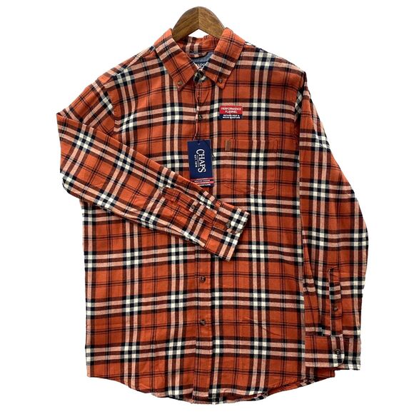 Chaps Ralph Lauren Performance Flannel Shirt Button Up Long Sleeve Orange Mens M - Picture 1 of 10